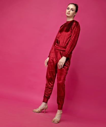 Image of POPWINGS Velvet Co-Ord Set for Women || Shirt and Trouser Co-ord for Girls || Casual Full Sleeves Co-Ords Set for Women Dress