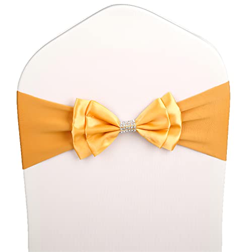 Fascia Coprisedia Fasce per Sedie,Fiocco di Organza,Fiore della Parte Posteriore della Sedia di Tulle,Senza Coprisedia,della Sedia di Cerimonia Nuziale della Fascia,d'oro,50PCS