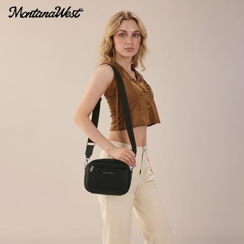 Image of Montana West Crossbody Bags for Women Cow Print Purse Triple Zip Shoulder Handbags with Wide Strap