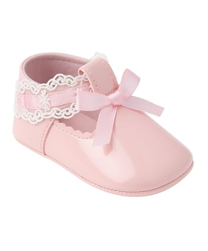 Baby Girls Patent Christening Shoes with Lace & Ribbon - Perfect for Baptism and Special Occasions