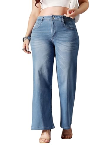 Image of Miss Chase A+ Women's High Rise Regular-Length Stretchable Denim Wide-Leg Shaping Jeans
