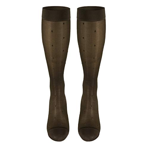 Image of Truform Sheer Compression Stockings, 15-20 mmHg, Women's Knee High Length, Dot Pattern, Espresso, Medium