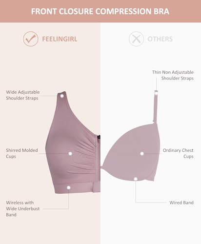 Image of FeelinGirl Zip Front Closure Bras for Women No Underwire Compression Post Surgery Bra with Wide Adjustable Straps