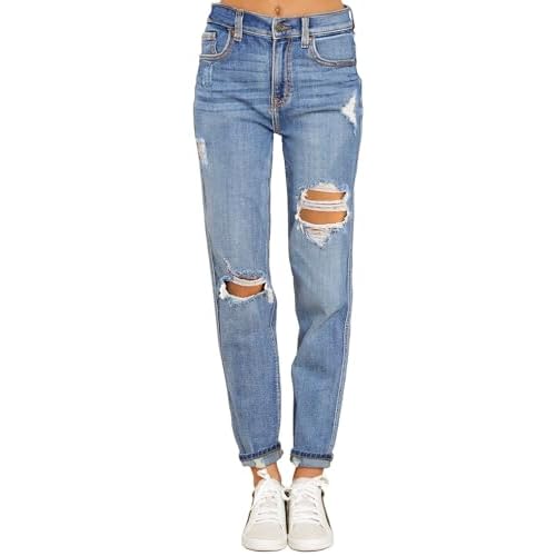 Boyfriend Jeans Stretch Jeanshose Jeans Damen High Waist Ripped Jeans Distressed Mom Jeans Slim Denim Pants