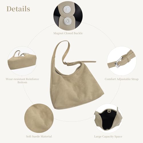 Image of Suede Bags for Women Suede Hobo Bag Retro Suede Tote Bag Slouchy Suede Shoulder Bag Crossbody Handbags Suede Purse