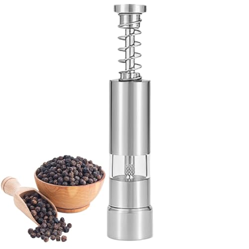 Macinasale manuale, a pressione, in acciaio inox, con molla, portatile,