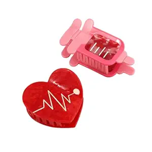 Syringe Hair Claw Clip for Women,Acetate Hair Clip Red Heart Claw Clips,Small Heart Shape Hair Claw Clips for Women Gift