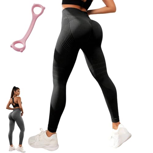 3D Anti Cellulite Compression Leggings for Women High Waist Butt Lift Workout Pants with Resistance Bands (Black Large)
