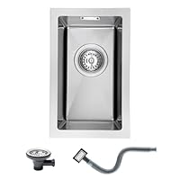 KEOKBON Klein Spüle Nano Silber 25 x 40cm Spülbecken, Kleine Waschbecken Küche ohne Hahnloch, 1 Becken Edelstahl Spüle mit Edelstahl 304 Siebventil und Überlauf, Kitchen Sink