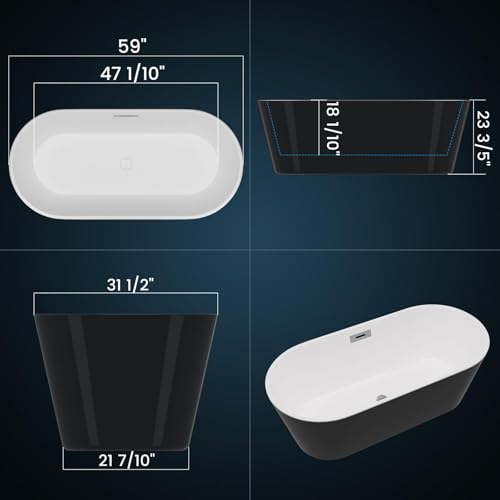 Image of GarveeLife 59 Inch Freestanding Bathtubs, Acrylic Free Standing Bathtub, Modern Soaking Tub with Integrated Overflow & Chrome Drain for Bathroom Remodel