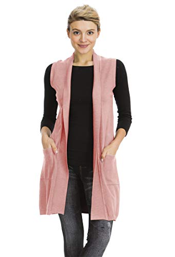 NANAVA Solid Long Vest Sleeveless Draped Lightweight Open Front Cardigan Sweater Dusty Pink M