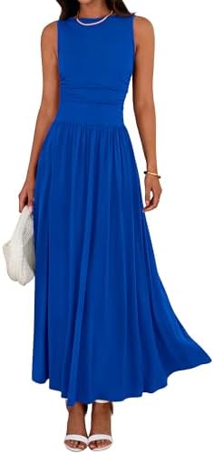 BTFBM Summer Maxi Dresses for Women 2026 Spring Sleeveless Casual Ruched High Waisted Long Sundress Flowy Beach Dress