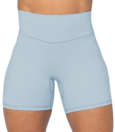 Sunzel 5" High Waist Biker Shorts For Women No Front Seam Soft Yoga Workout Gym Bike Shorts Tummy Control Squat Proof Light Blue #TOP2
