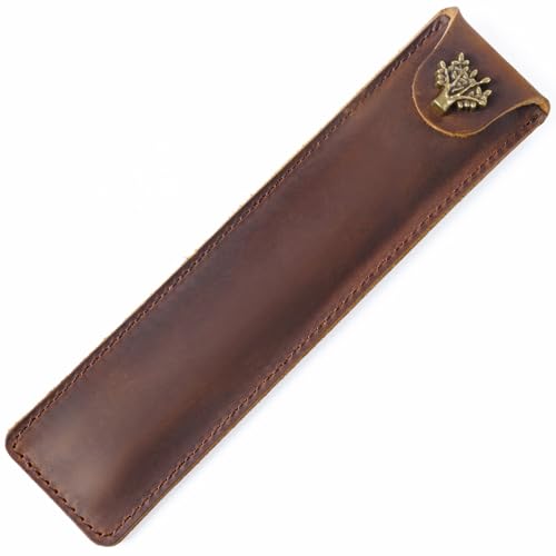 yeeplant Stylish Full-Grain Leather Pen Case, Handcrafted Cowhide Holder with Snap Closure for Fountain, Vape Pen, and Stylus