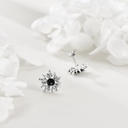 925 Sterling Silver Sun Earrings Obsidian/Amber Stud Earrings Black Sun Jewelry Birthday Present for Women Wife Friends3
