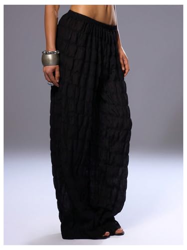 Floerns Women's Y2k Low Rise Wide Leg Pants Elastic Waist Casual Loose Baggy Trousers2