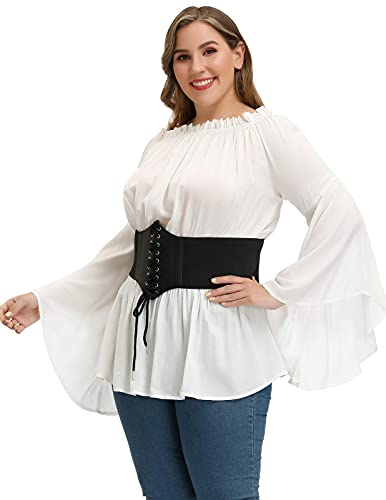 Hanna Nikole Womens Plus Size Renaissance Blouse Off Shoulder Trumpet Sleeve Peasant Tops4