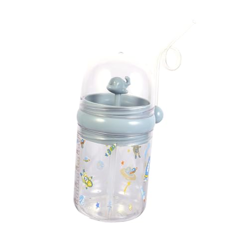 FRCOLOR 用吸管カップ かわいいクジラ噴水デザイン 耐衝撃プラスチック製 漏れ防止カバー付き 学生や幼児向けポータブル水筒 再利用可能