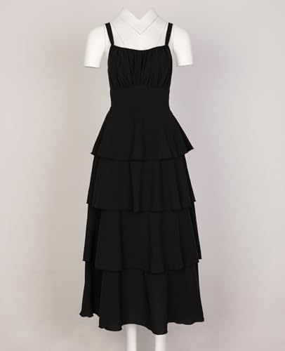Image of Tiered Ruffle Dress Women Casual Summer Spaghetti Strap Sleeveless Floral Layered Maxi Dress for Women Beach Sundress