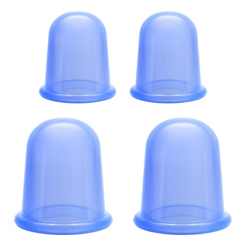 WERJOURU Silicone Cups for Cupping Therapy Included 4 Pcs Cups and 1 Pc Bag,Cupping Kit for Massage Therapy,Cellulite Reduction Vacuum Cup(Blue)