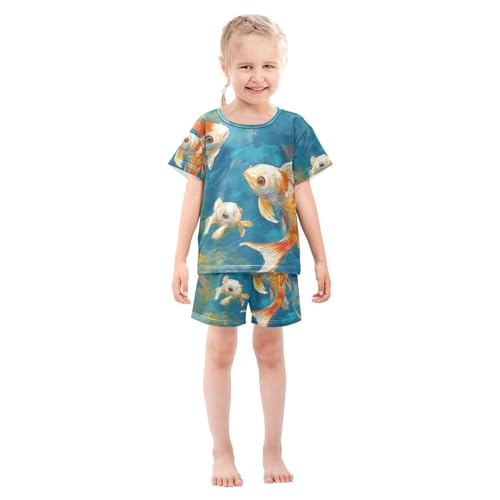 ALAZA Fishes on Blue Pajama Set Short Sleeve Sleepwear Soft Lounge Nightwear3