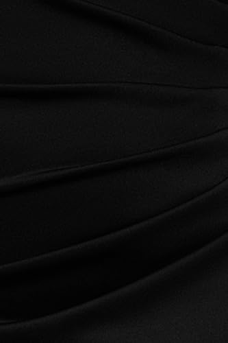 Image of Xscape Women's Long Boat Neck Bodycon Evening Gown with 3 /4 Sleeves, Side Ruching, & Cascading Ruffle