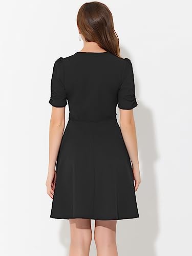 Image of Allegra K Formal Work Dress for Women's Puffy Sleeve A-Line V Neck Office Dresses