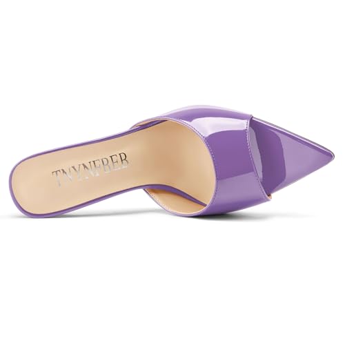 Image of TNYNFBEB Womens Stiletto High Peep Open Pointed Toe Sandals Mules Shoes Slip-on Slingback Office Party Dress Patent Leather Summer 3.9 Inches Heels