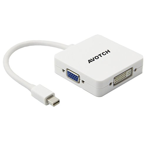 3 in 1 Mini DP to Hdmi DVI VGA Cable, AVOTCH Mini Displayport to Hdmi DVI VGA Tv Av HDTV Adapter Cable for Apple Mac Book, iMac, Mac Book Air, Mac Book Pro, and Mac Mini-Square Shape