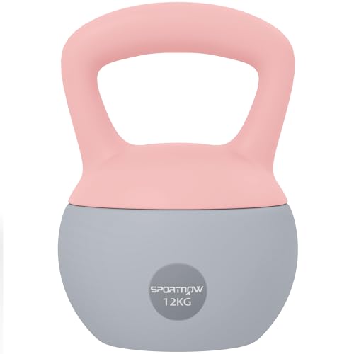 SPORTNOW Pesa Rusa 12 kg, Soft Kettlebell Relleno de Arena Metálica y Mango Antideslizante, para Entrenamiento Culturismo en Casa, Gimnasio, Rosa Palo y Gris
