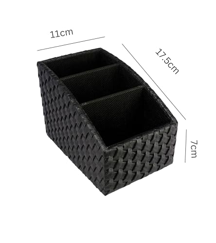 Image of Premsons Remote Holder for Table Vegan Leather - 3 Section Aesthetic Desk Organiser for Work from Home - TV Remote Stand for Living Room - Multipurpose Stationery Tray for Home Storage - Black