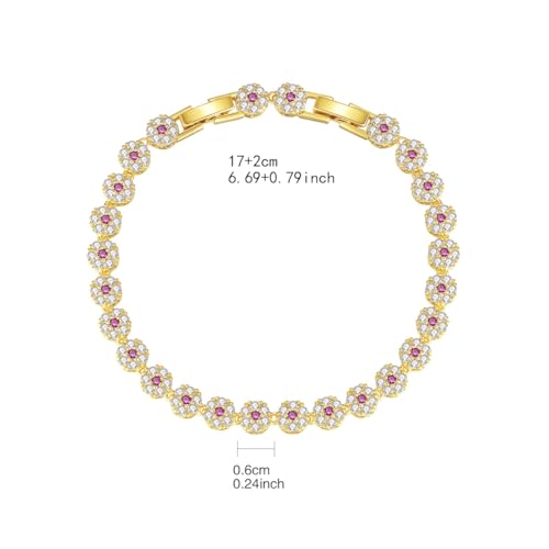 14K Gold Moissanite Floral Tennis Bracelet, Micro-Pave Handmade Chain with Dual Clasp for Women2