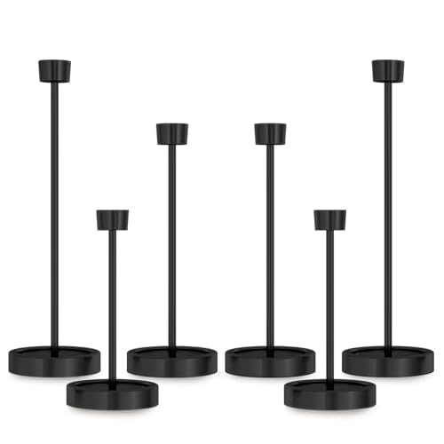 Black Candlestick Holders, Taper Candle Holder Set of 6, Metal Pillar Candle Holder for Table Centerpiece, Modern Candle Stick Holder Decor for Dinner Wedding Party Festival, Housewarming Gift