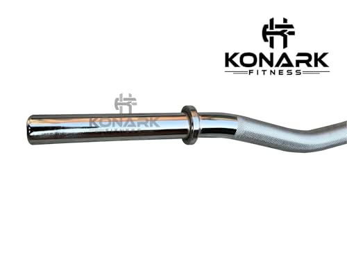 Image of Konark Fitness Premium 28mm (4 Feet EZ Curling) Solid Steel Gym Barbell Rod Anti-Slip Grip, Chrome Plated Weightlifting Bar for Home Commercial Gym Durable Workout Bar for Strength Training
