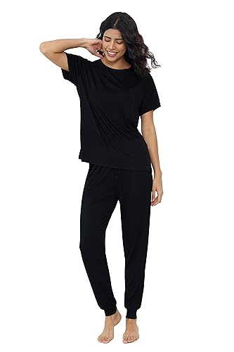 Joyaria Women Cooling Pajama Bamboo Viscose Sleepwear Short Sleeve Breathable Soft PJ Jogger Set Moisture Wicking2