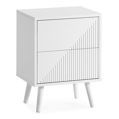 HOMN LIVING Mesita de Noche Telmo 2 cajones Color Blanco, 40 cm (Ancho) 30 cm (Profundo) 55 cm (Altura)