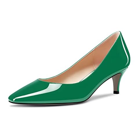 NobleOnly Womens Low Kitten Heel Close Square Toe Slip-on Pumps Court Shoe Classic Cute Dress Wedding Party Shoes 5 cm Heels Dark Green 9 UK Cover