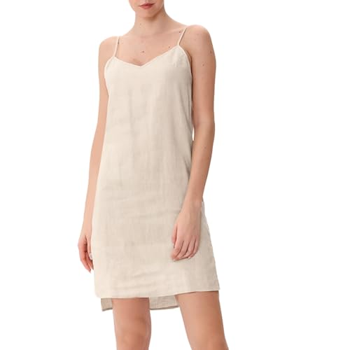 Amazhiyu Leinenkleid Damen Sommer, Sommerkleid Knielang Strandkleid, Ärmellos Trägerkleid V-Ausschnitt Midikleid, Freizeit Spaghettiträger Kleider...