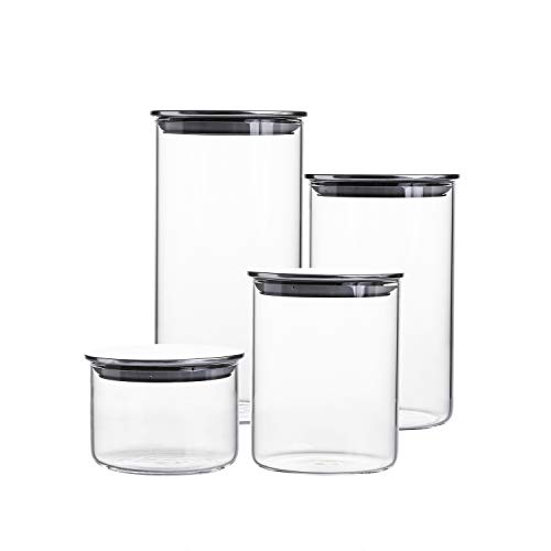 Glass Storage Jar with Airtight Stainless Steel Lids/Clear Glass Canisters Set of 4
