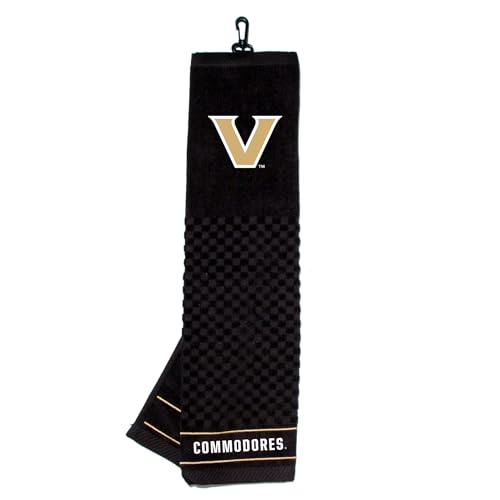 Image of Team Golf NCAA Vanderbilt Commodores Embroidered Golf Towel Embroidered Golf Towel, Checkered Scrubber Design, Embroidered Logo