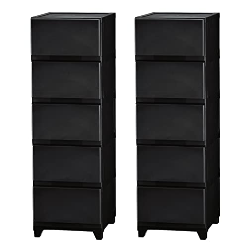 JEJアステージ 収納チェスト 壁付デコニーシーヴォ 5段 ダークブラウン 2個セット 日本製 収納ボックス 衣類 タンス