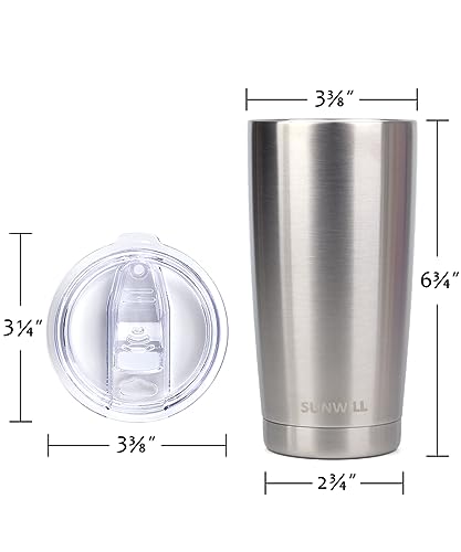 SUNWILL Travel Coffee Tumbler 20 oz, Stainless Steel Mug with Lid, Insulated Cup for Water, Tea, Hot and Cold Drinks, Silver