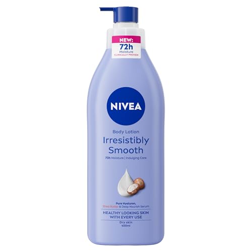 NIVEA Irresistibly Smooth Body Lotion (400ml) 72H Hydration NIVEA Moisturiser for Soft and Smooth Skin Made with Pure Hyaluron and Shea Butter Intensive Moisturising Body Moisturiser