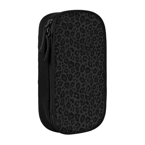Image of Perinsto Black Leopard Print Pencil Case Big Capacity Multi Compartment Stationery Box Pencil Pouch Holder Desk Organizer For School Office Home