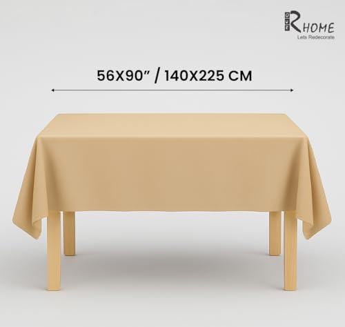 Image of R home 100% Cotton Solid Table Cover | 200 GSM Thick Fabric, Anti-Skid | Machine Washable & Reusable | Ideal for Dining Table & Centre Table, Easy Maintenance (Latte, 56 x 90 Inch)
