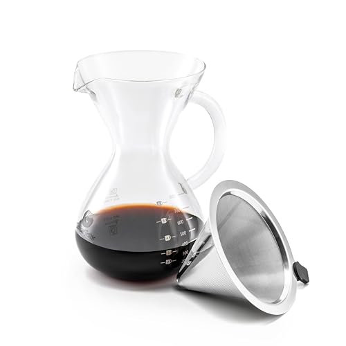 Image of Coffee Gator Micro-Mesh Stainless Steel Pour Over Coffee Filter, Reusable Permanent Metal Coffee Filter for 27 oz (800 ml) Pour Over Brewers, Fits Most Mugs, Tea & Coffee Cups