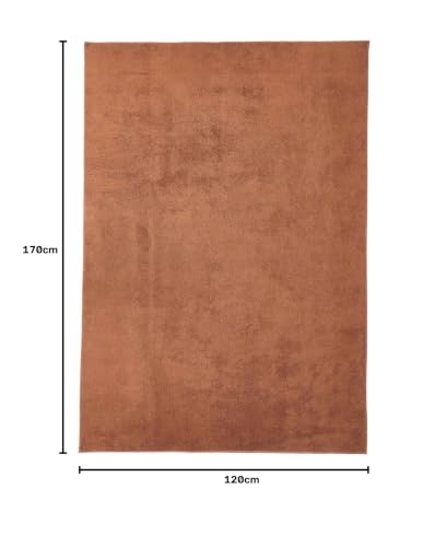 Image of Obsessions Large Indoor Polyester Carpet with Solid Pattern Felt Backing, Ideal for Bedroom & Living Room 120x170cm, Brown