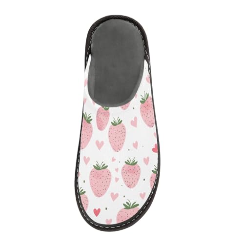 ODAWA Cute Pink Strawberry White Women's House Shoes Slipper Memory Foam Warm Slip On House Shoes Size 4-53
