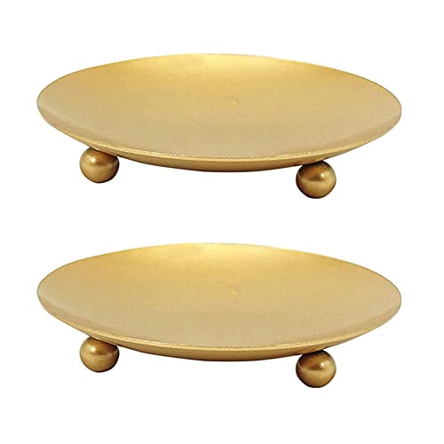 Tokenhigh Kerzenplatte Stumpenkerzenhalter, Golden, Dekorative Eisen Kerzenplatte, 11cm Durchmesser Sockel Kerzenständer für LED & Wachskerzen, Räucherkerzen, Spa, Hochzeiten Cover
