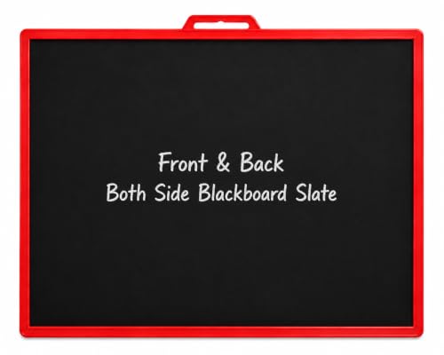 Image of YAJNAS Double Sided Blackboard Slate 12 x 10 Inch | Kids Writing Slate | Reusable Chalkboard | Pre-Writing Learning Toy | Colourful Frame